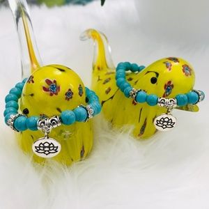 Set of 2 Bead Bracelet with Flower Charm
